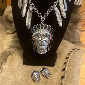 Indian Head Necklace with Pendant and Earrings